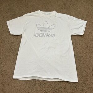 Vintage Adidas white t-shirt with black outline logo. Size M